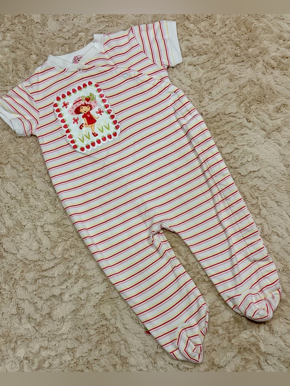 vintage 12m 2004 Striped Strawberry Shortcake One-Piece Footed Outfit